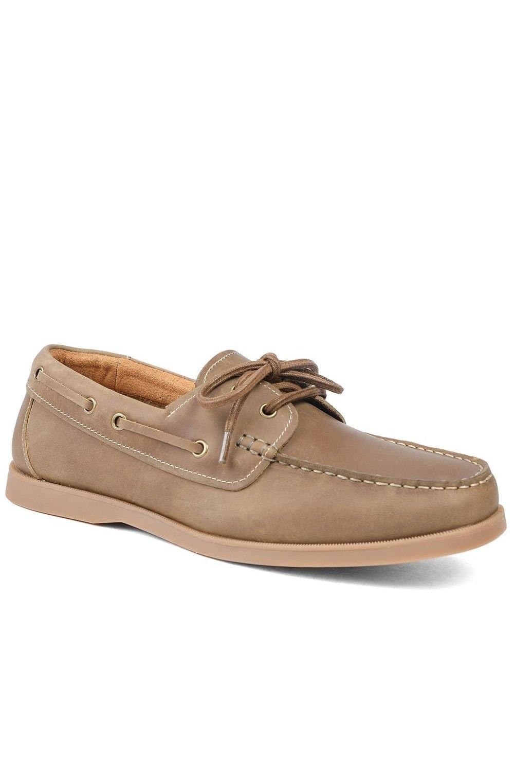 Jones Bootmaker Jones Bootmaker Light Brown Leather Lace-Up Boat Shoes