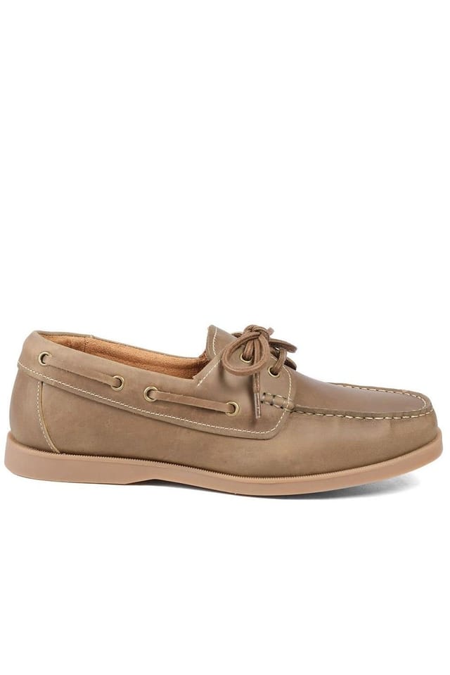 Jones Bootmaker Jones Bootmaker Men's Partington Leather Lace Up Boat Shoes in Light Brown - 2