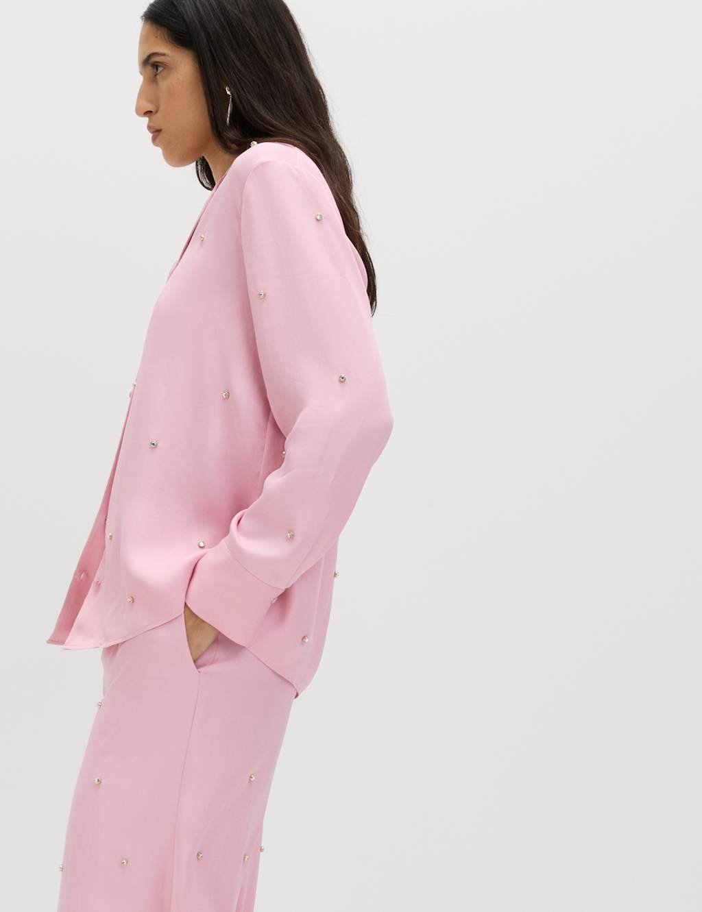 Marks & Spencer M&S Sparkly Embellished Collared Shirt Dusted Pink - 2