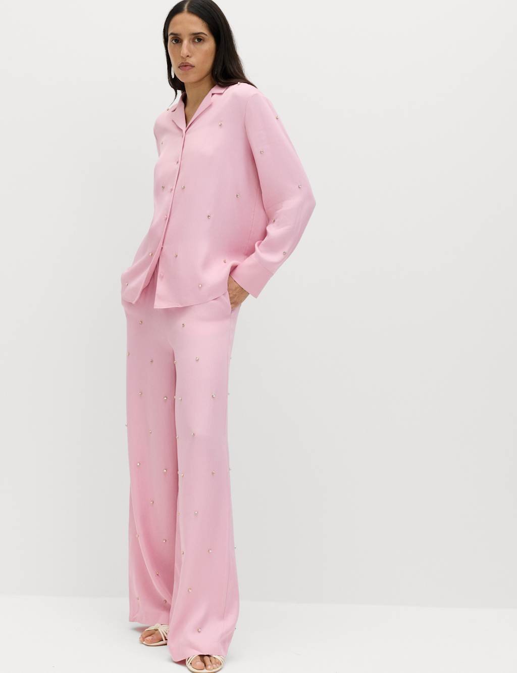 Marks & Spencer M&S Sparkly Embellished Collared Shirt Dusted Pink - 4