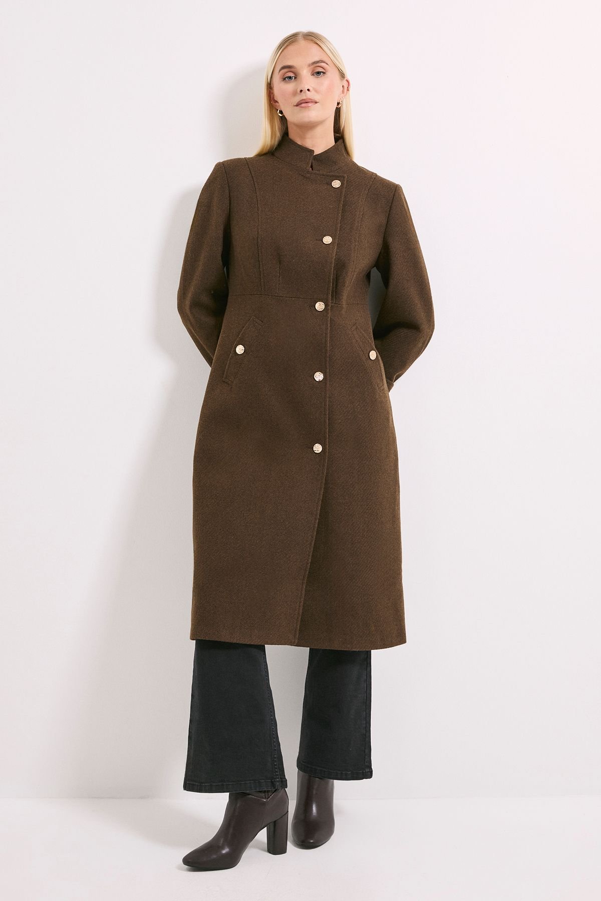 Wallis Wallis Women's Principles by Button Wrap Coat in Brown - 4