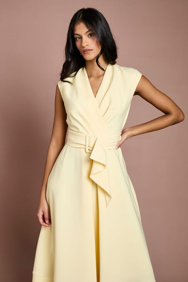Coast Coast Women's Petite Belted Crepe Dress in Lemon - 2