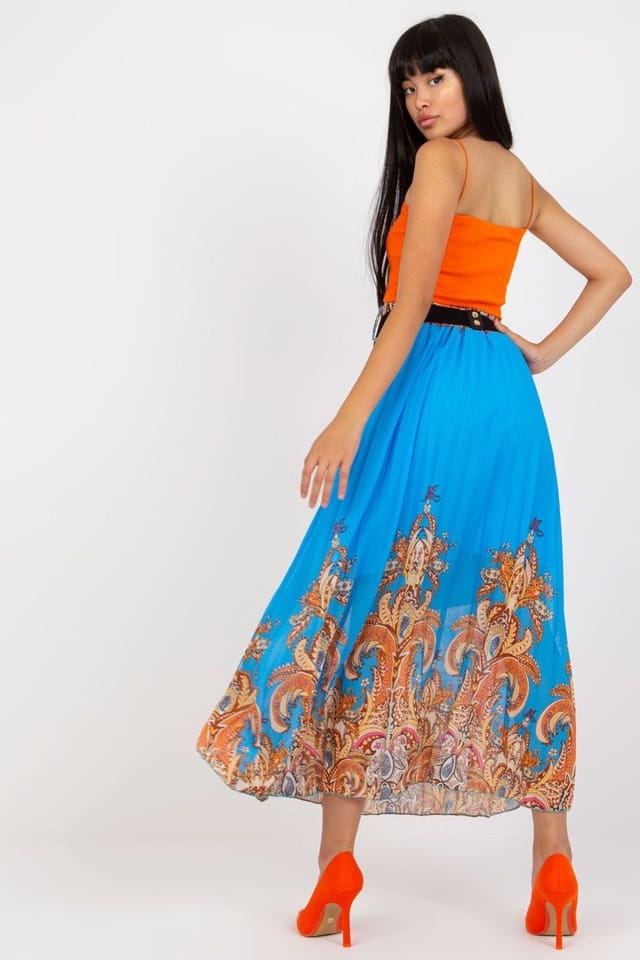 Love Lace Love Lace Women's Long Lined Skirt Elastic Waist with Chain Belt in Blue - 3