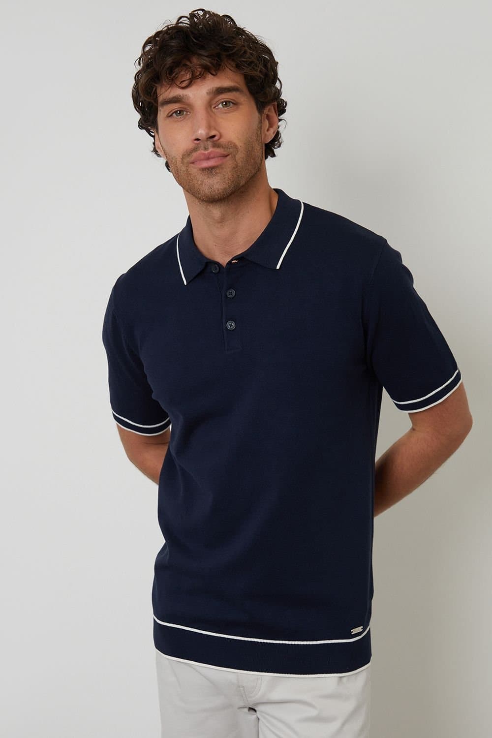 Threadbare threadbare Men's Knitted Short Sleeve Polo Shirt in Navy