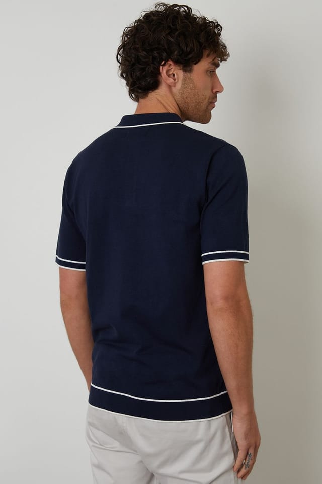 Threadbare threadbare Men's Knitted Short Sleeve Polo Shirt in Navy - 2