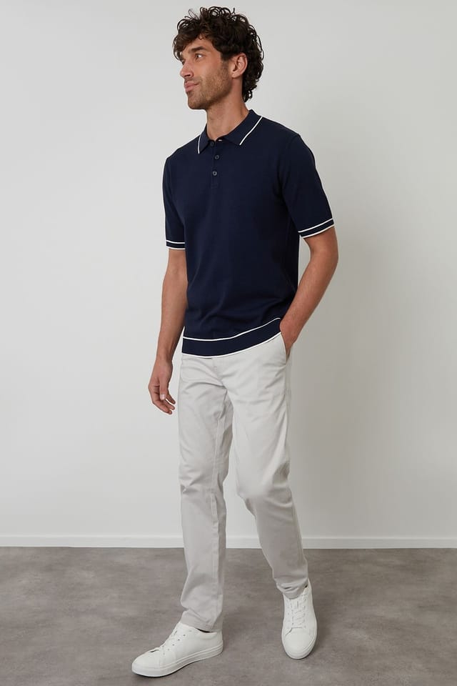 Threadbare threadbare Men's Knitted Short Sleeve Polo Shirt in Navy - 3