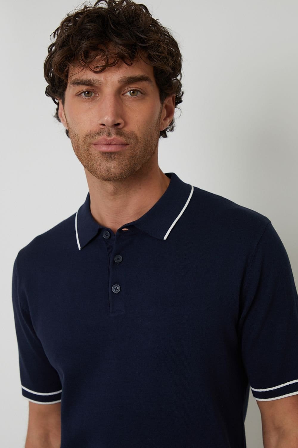 Threadbare threadbare Men's Knitted Short Sleeve Polo Shirt in Navy - 4