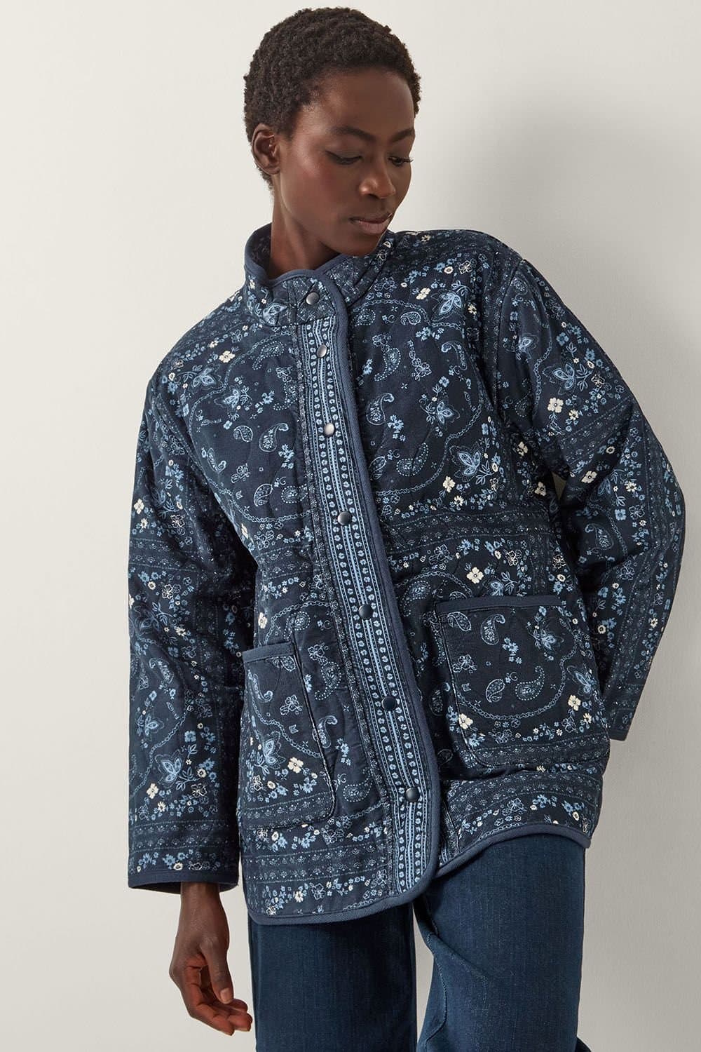 Monsoon Monsoon Women's Mandy Paisley Print Quilted Corduroy Jacket Blue