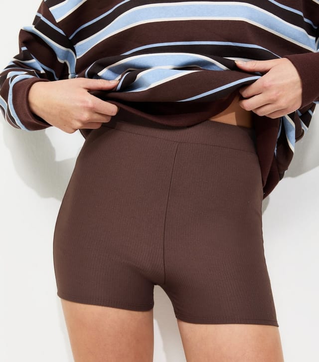 New Look Women's Dark Brown Micro Rib Cycling Shorts New Look - 3