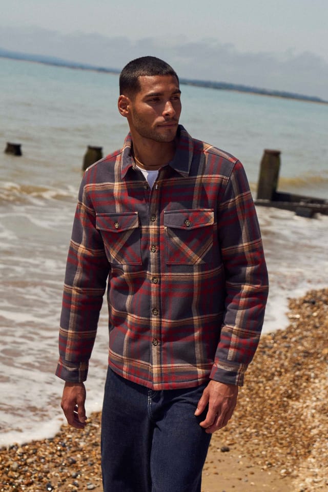 Animal Animal Men's 'Tide' Lightweight Fleece Lined Shirt Stylish Warm Button Down Top in Maroon - 2