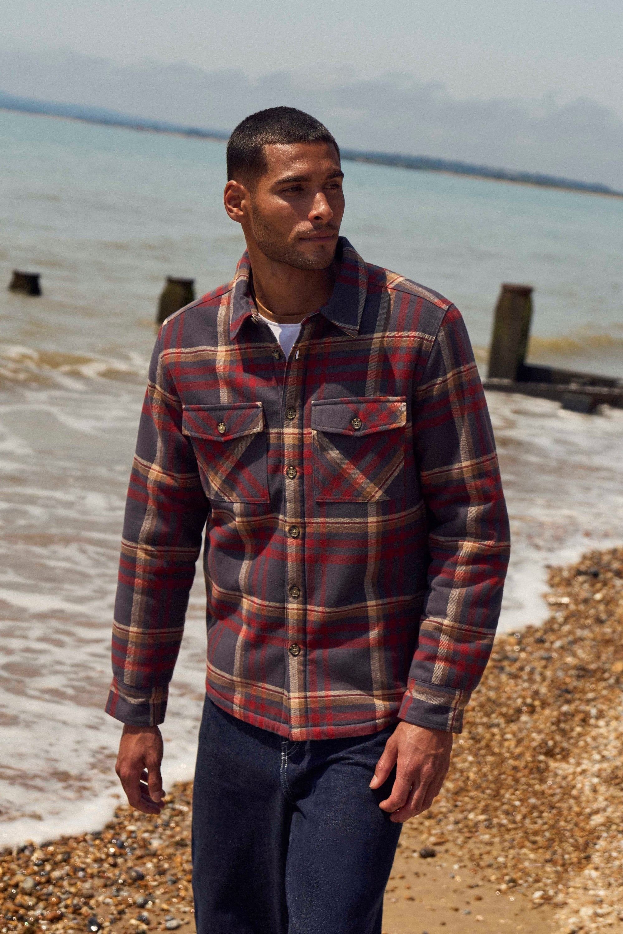 Animal Animal Men's 'Tide' Lightweight Fleece Lined Shirt Stylish Warm Button Down Top in Maroon - 3