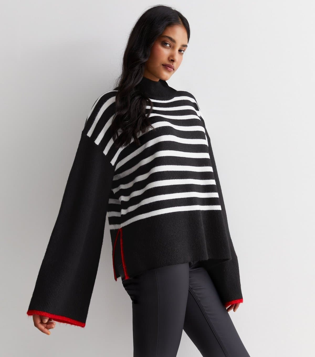 Sunshine Soul Women's Black Knit Stripe Wide Sleeve Jumper Sunshine Soul New Look