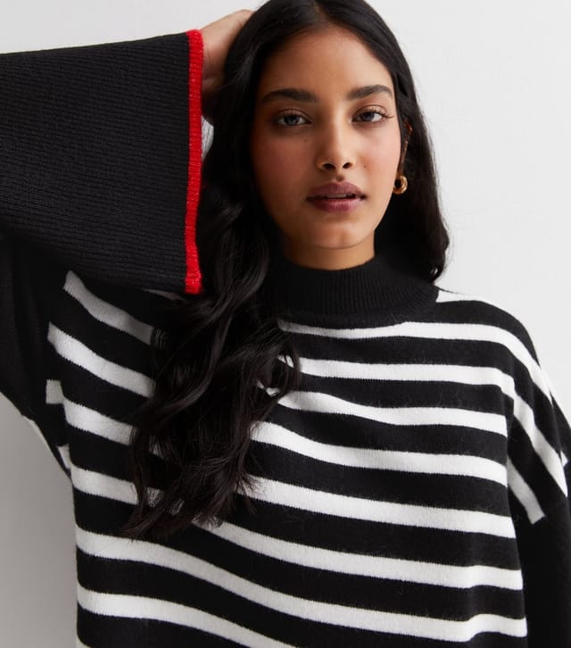 Sunshine Soul Women's Black Knit Stripe Wide Sleeve Jumper Sunshine Soul New Look - 2