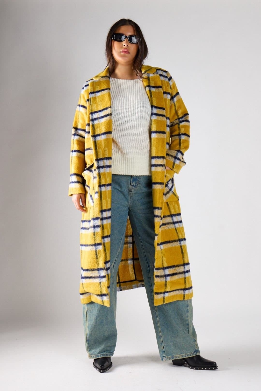 Shnoo Shnoo Yellow Check Fleece Coat for Women
