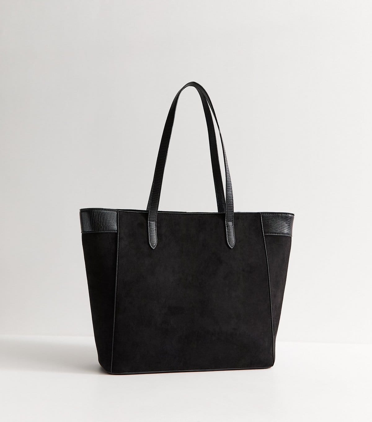 New Look Black Faux Suede Textured Panel Tote Bag School Vegan New Look - 4