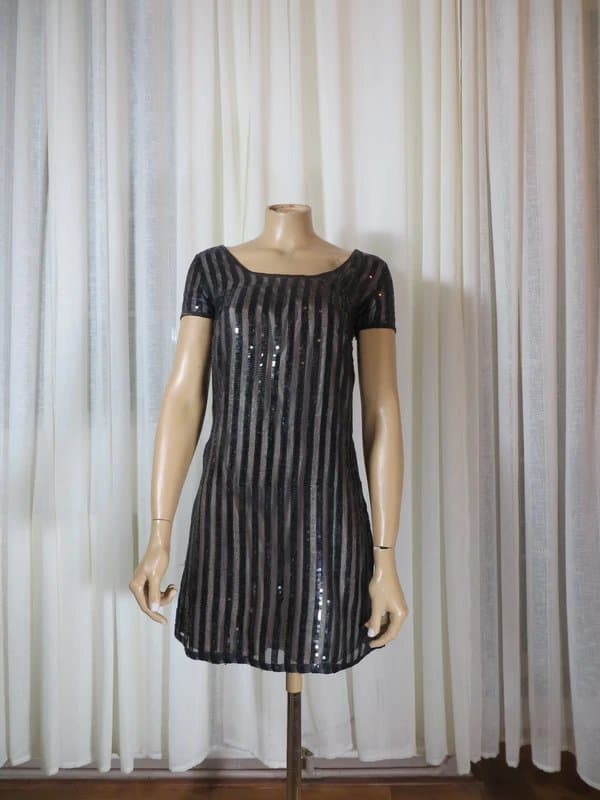 ASOS Asos luxe black sequin striped 100% silk dress, size 8