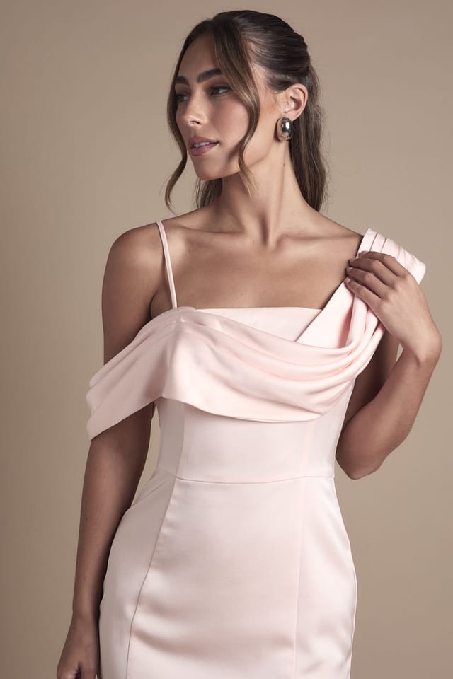 Coast Coast Women's Drape Detail Satin Strappy Maxi Bridesmaid Dress in Blush - 2