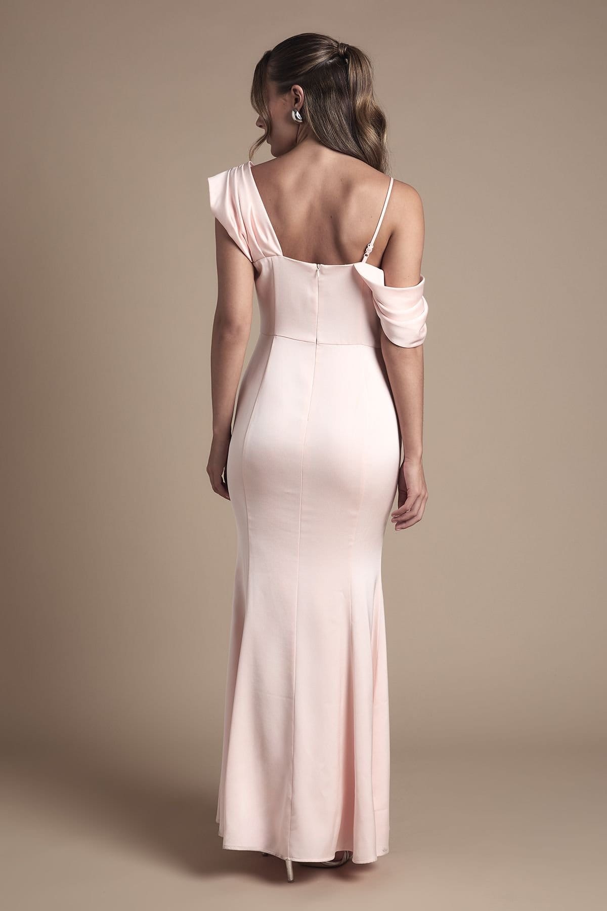Coast Coast Women's Drape Detail Satin Strappy Maxi Bridesmaid Dress in Blush - 4