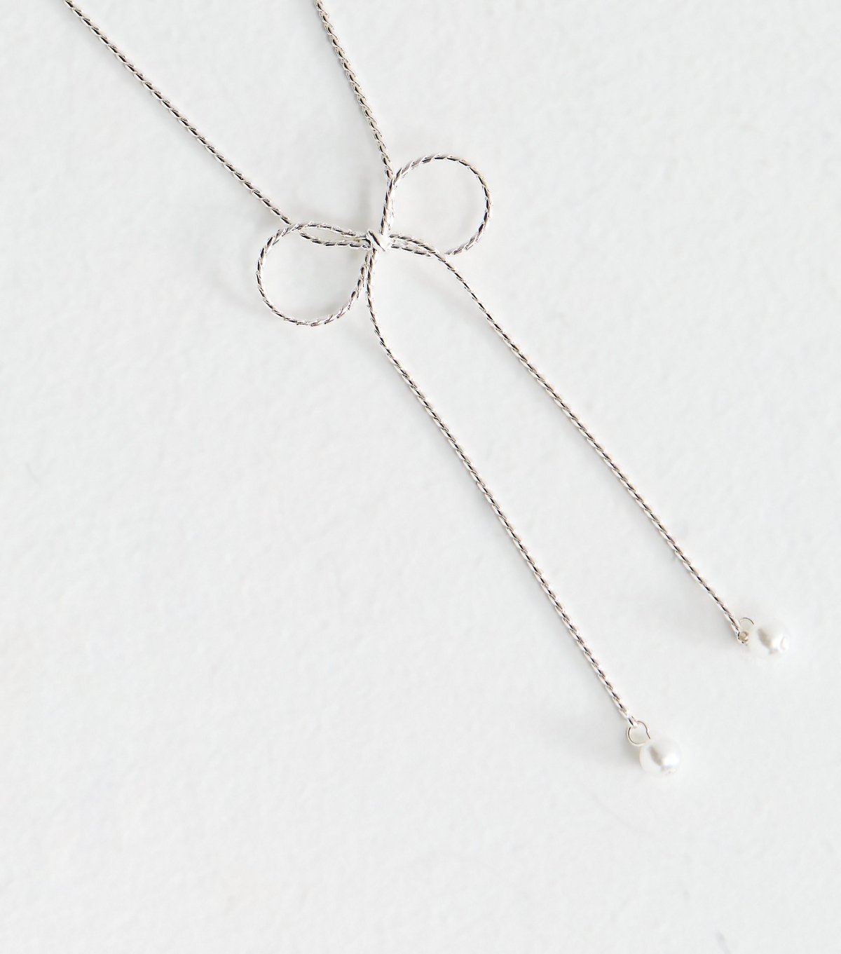 New Look Silver-Tone Faux Pearl Charm Bow Long Necklace New Look - 4