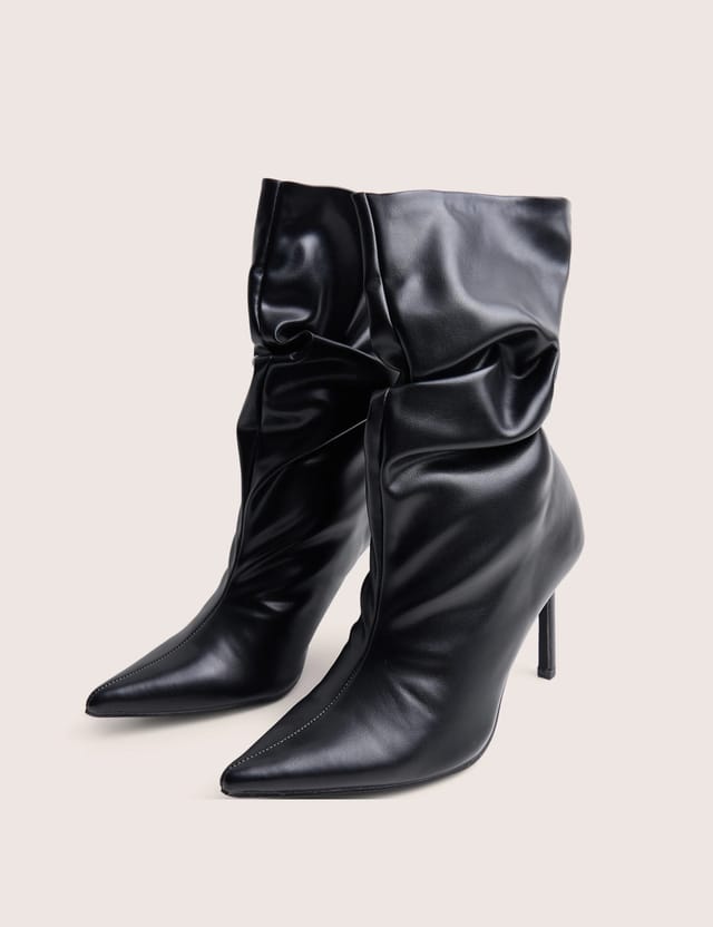 Public Desire LILU BLACK PU RUCHED MID HEEL ANKLE BOOT - 2