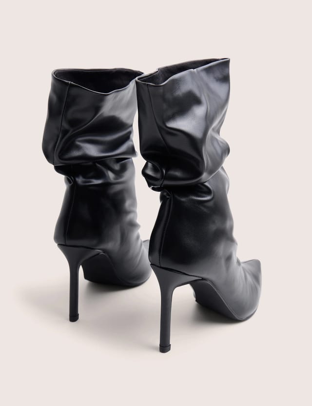 Public Desire LILU BLACK PU RUCHED MID HEEL ANKLE BOOT - 3