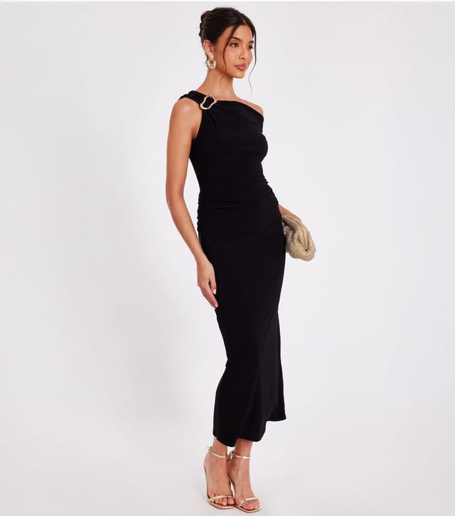 Quiz Women's Petite Black Asymmetric Midaxi Dress Quiz New Look - 2