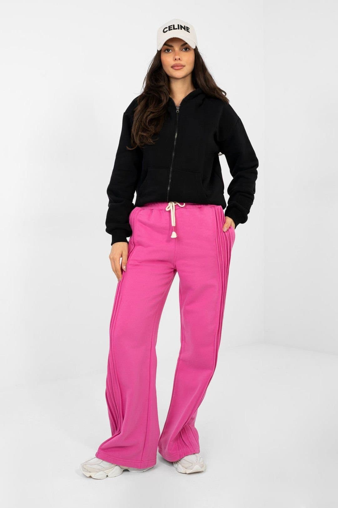 Love Lace Love Lace Women's High Waist Wide Leg Cotton Sweatpants in Pink