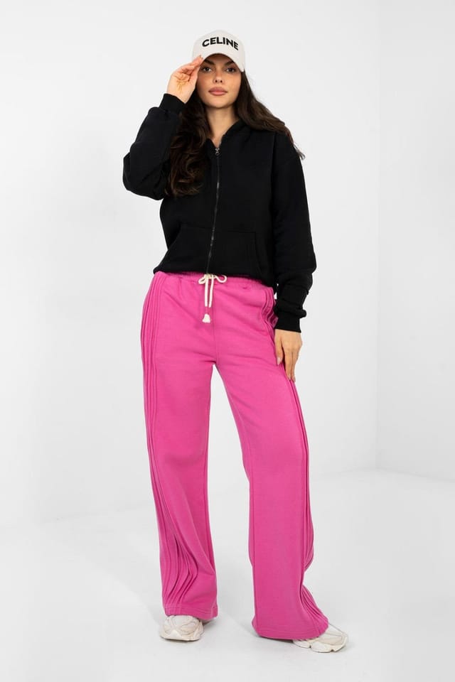 Love Lace Love Lace Women's High Waist Wide Leg Cotton Sweatpants in Pink - 2