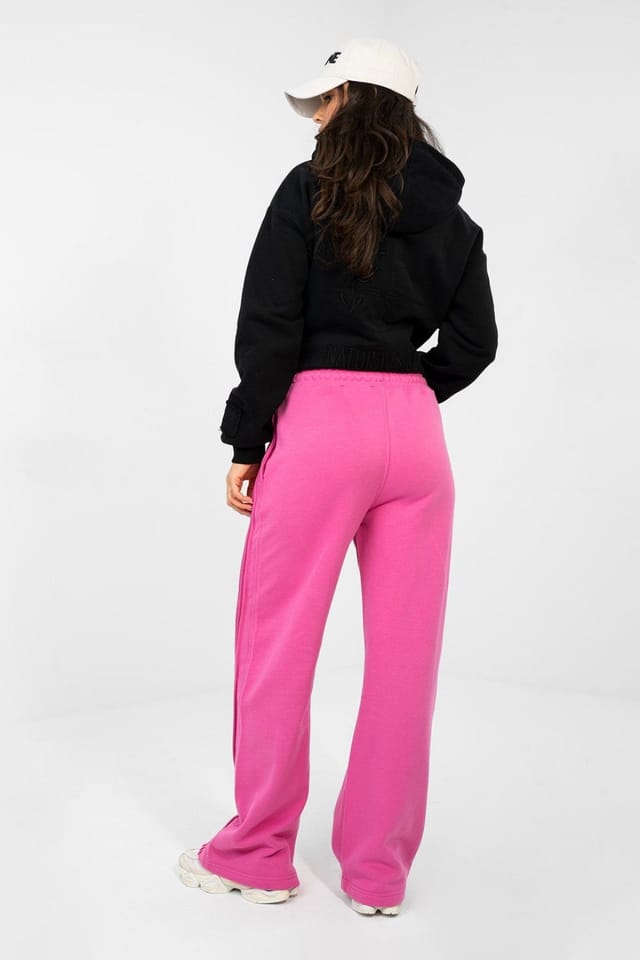 Love Lace Love Lace Women's High Waist Wide Leg Cotton Sweatpants in Pink - 3