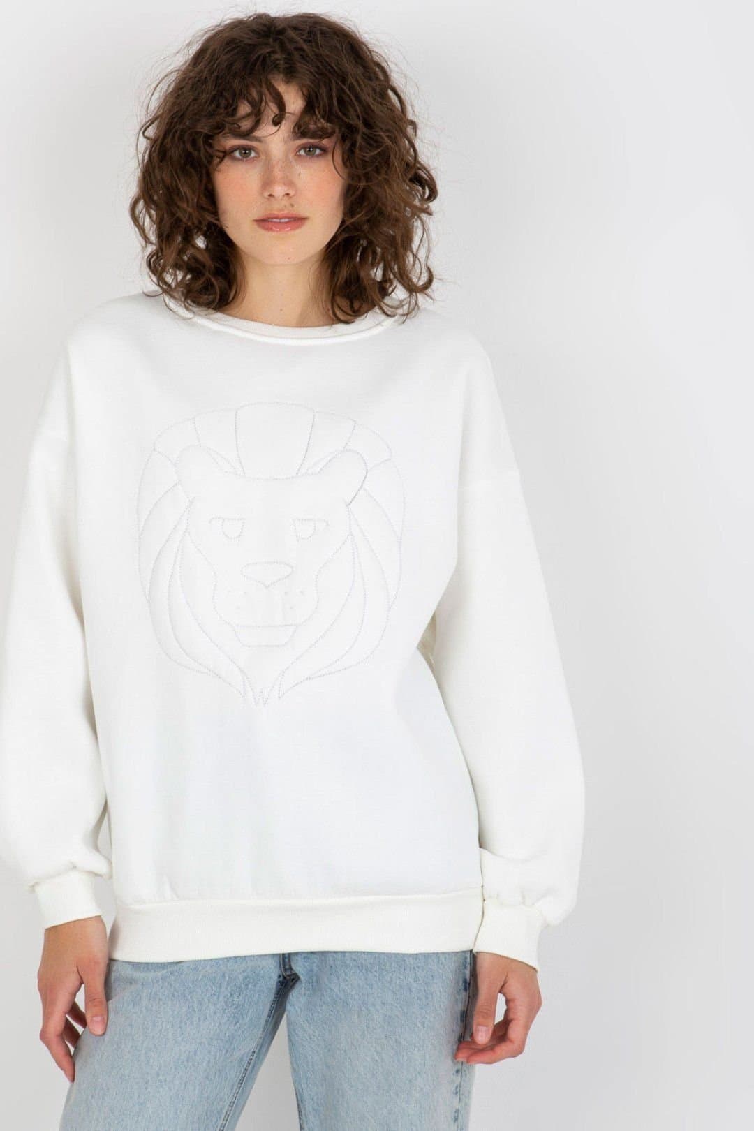 Love Lace Love Lace Women's Embroidered Cotton Elastane Crew Sweatshirt Style 216191 in White