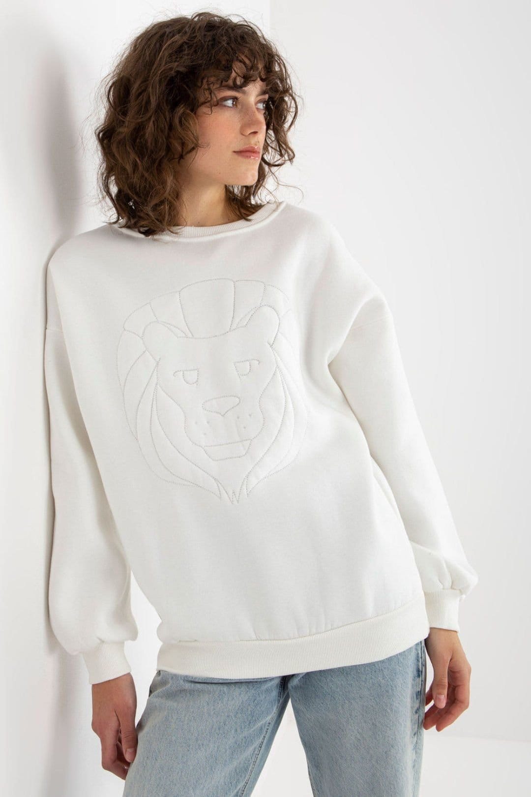 Love Lace Love Lace Women's Embroidered Cotton Elastane Crew Sweatshirt Style 216191 in White - 4
