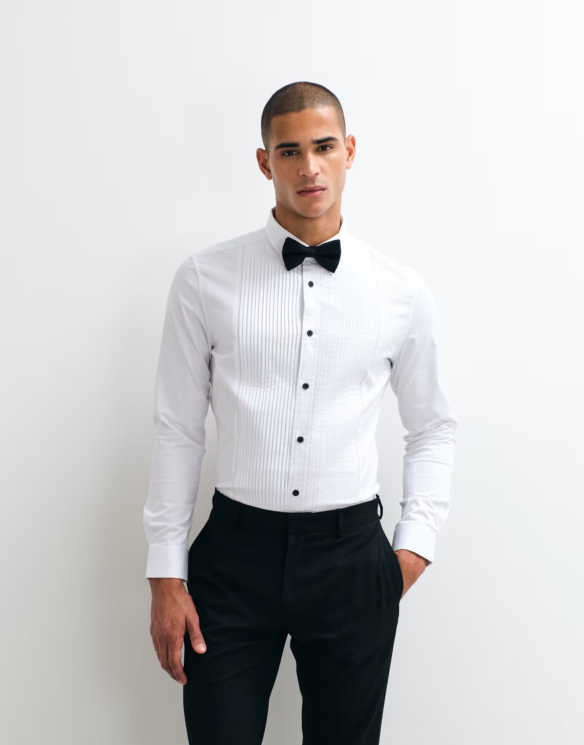 ASOS ASOS White Sateen Slim Fit Shirt With Pleated Bib Detail