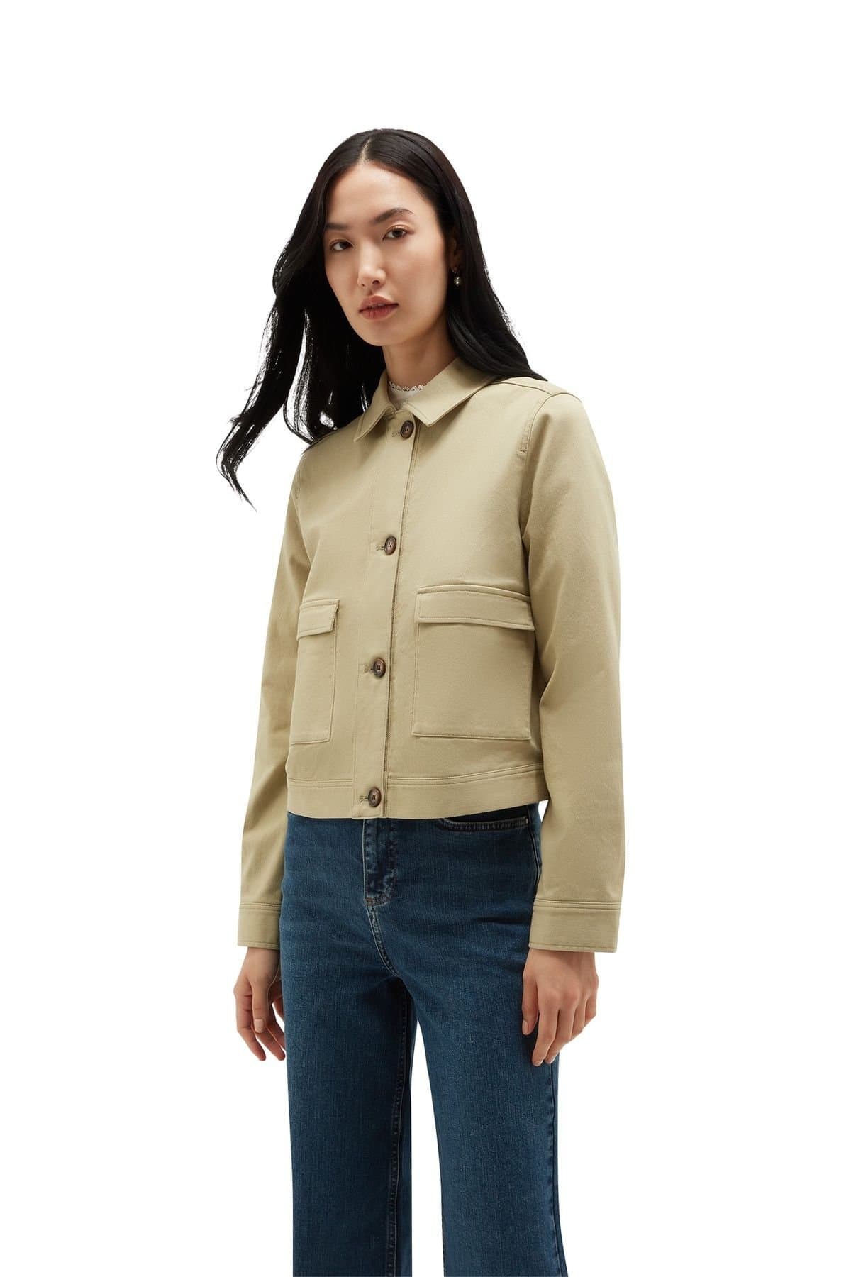 Hobbs London Hobbs London Women's Manon Button-Front Utility Jacket in Light Khaki