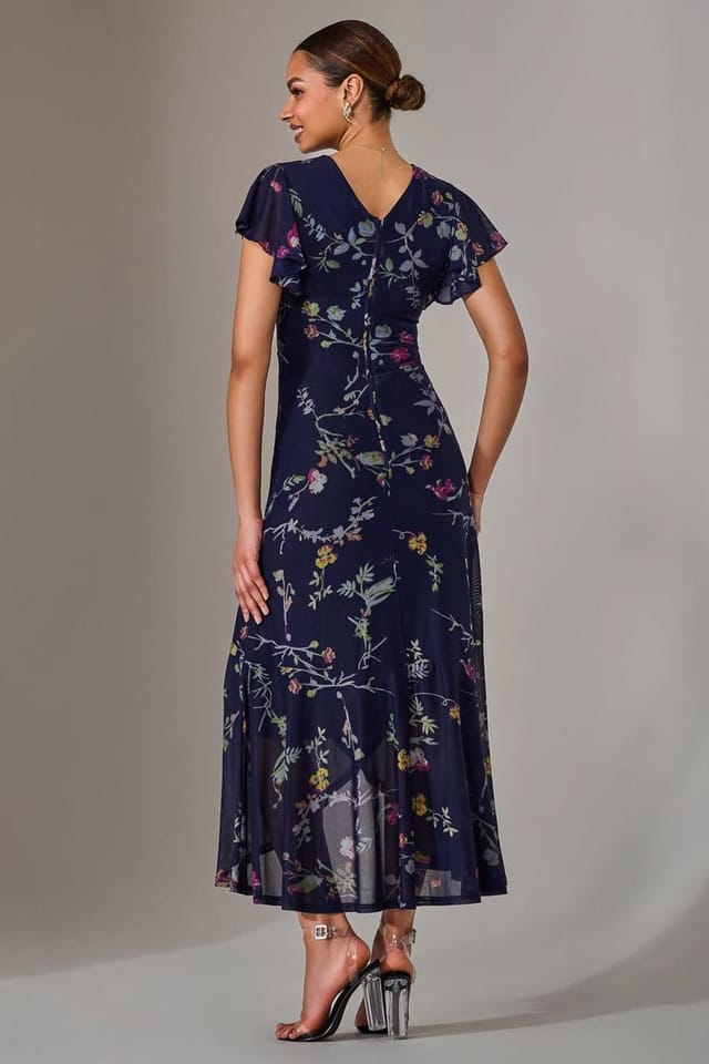 Jolie Moi Jolie Moi Women's Mesh Frill Hem Maxi Dress in Dark Navy - 2