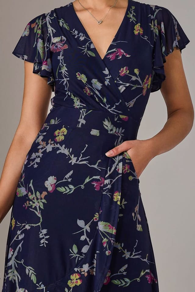 Jolie Moi Jolie Moi Women's Mesh Frill Hem Maxi Dress in Dark Navy - 3