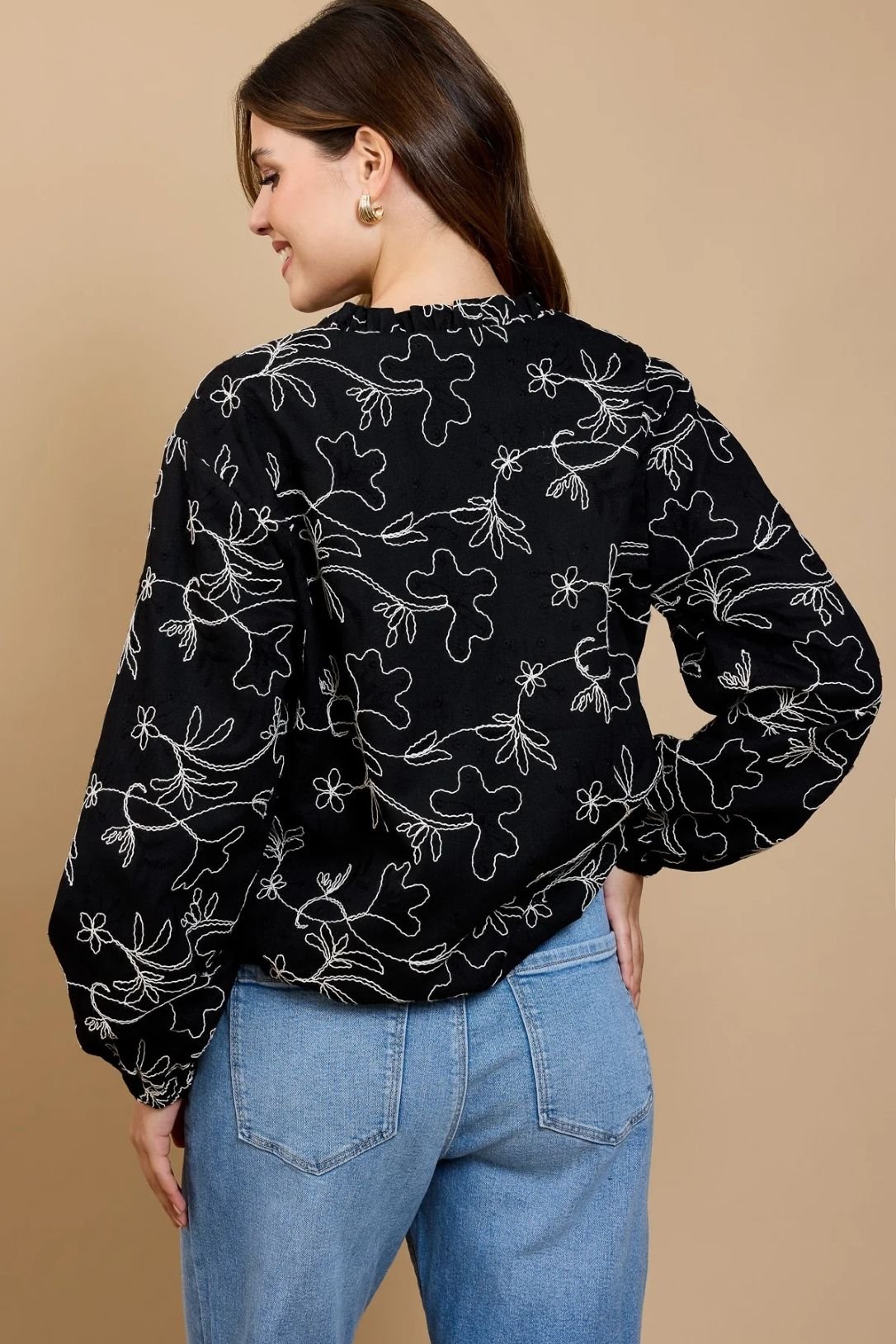 Little Mistress Little Mistress Women's Black Embroidered Cropped Jacket - 2