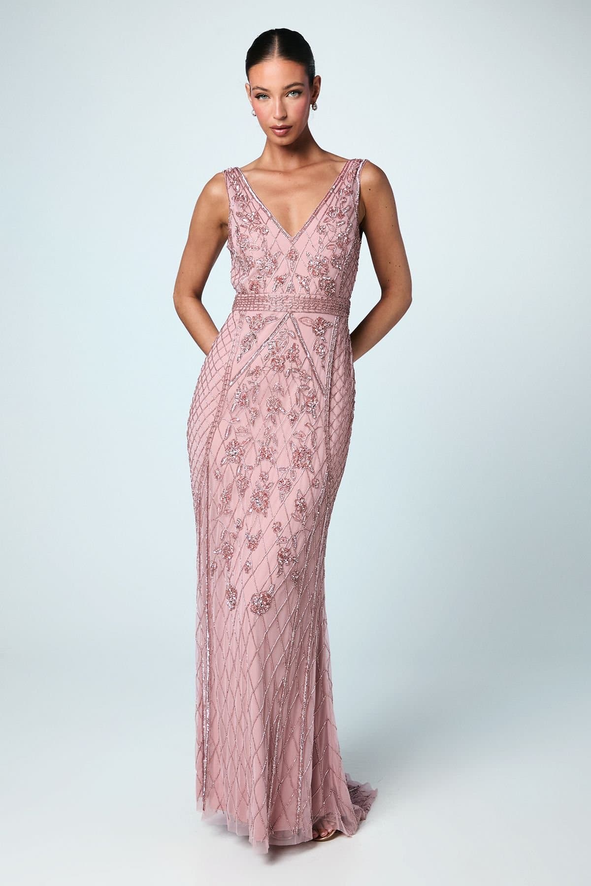 Coast Coast Women's Plunge Floral Embellished Bridesmaid Dress in Blush