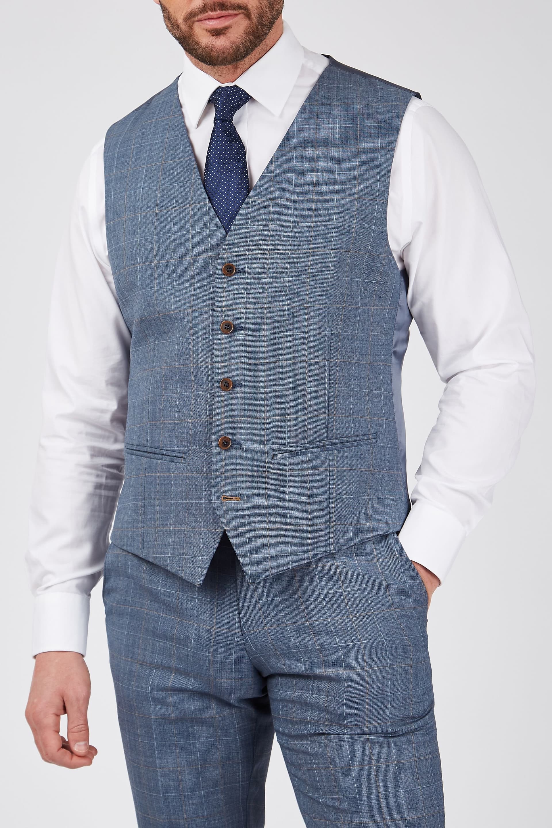 Scott Scott Men's Sharkskin Overcheck Waistcoat in Blue