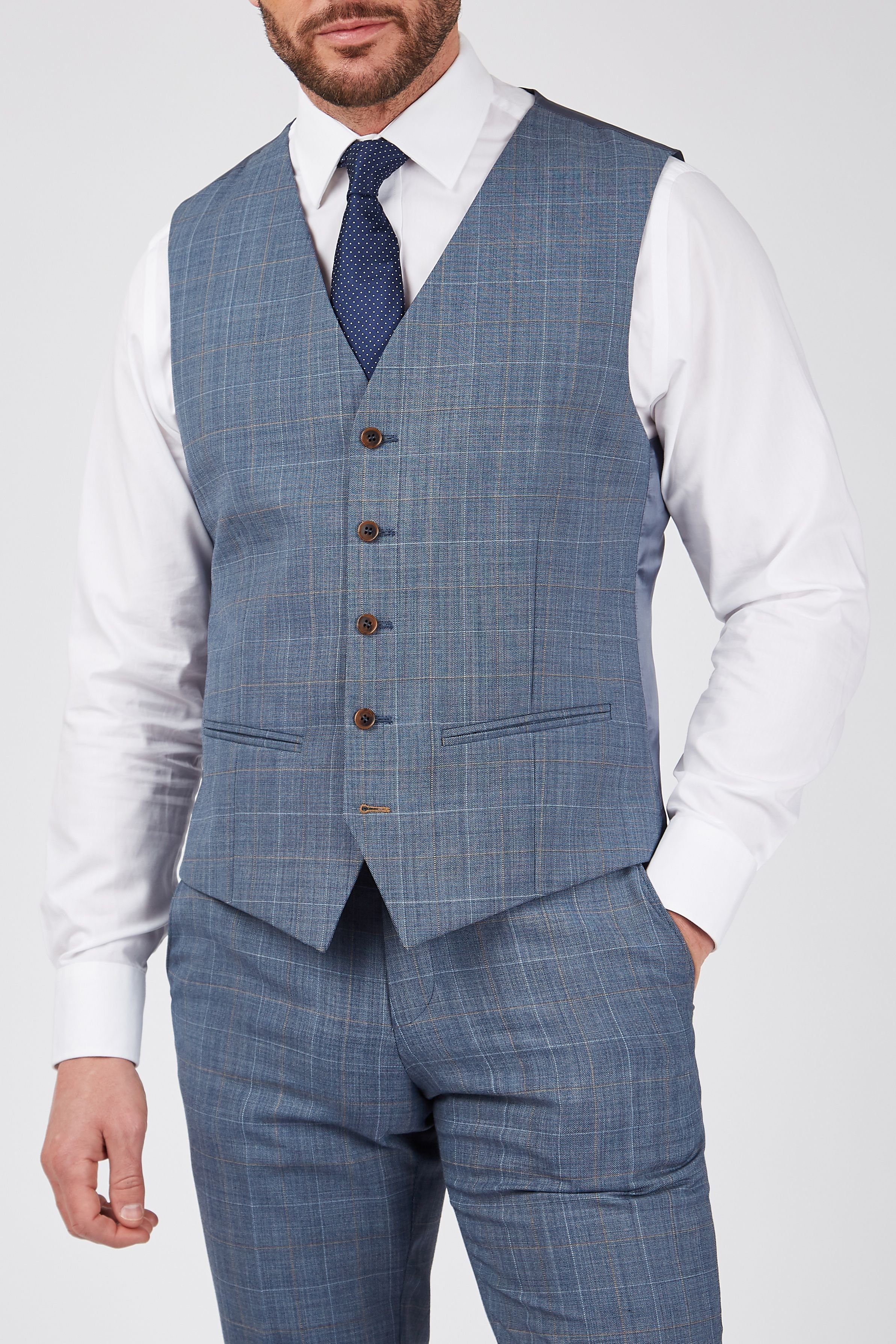 Scott Scott Men's Sharkskin Overcheck Waistcoat in Blue - 4