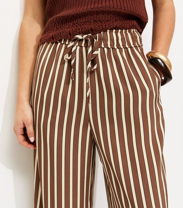 New Look Women's Petite Cream Stripe Print Linen Blend Wide Leg Trousers New Look - 2