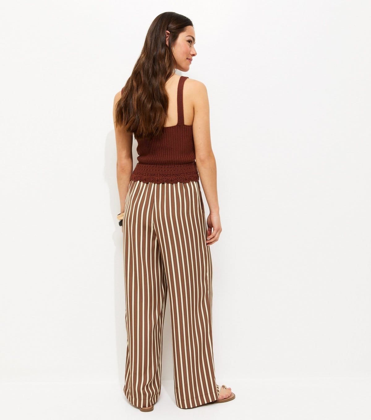 New Look Women's Petite Cream Stripe Print Linen Blend Wide Leg Trousers New Look - 4