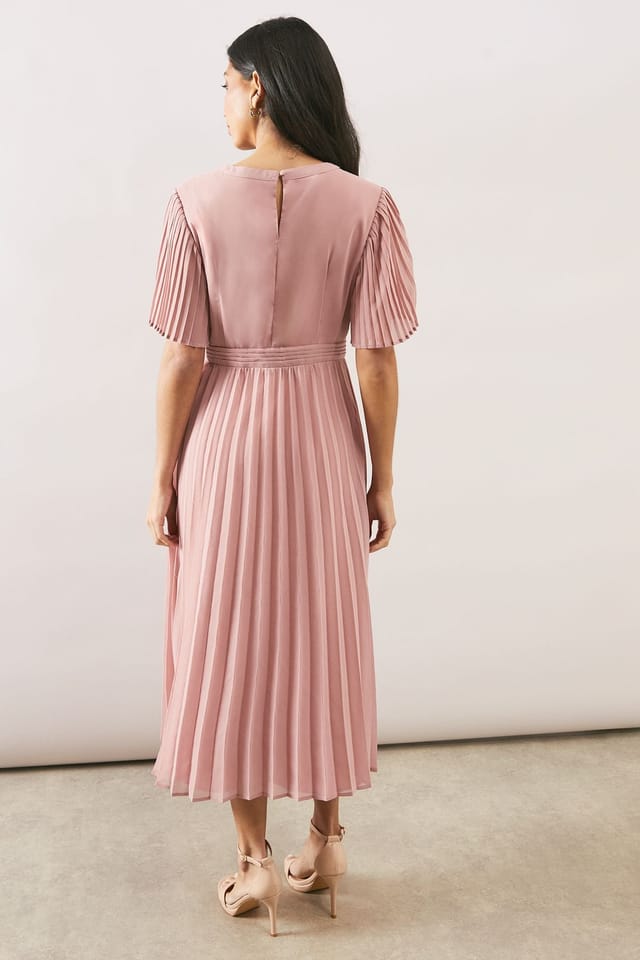 Wallis Wallis Women's Chiffon Pleated Sleeve Midi Dress in Rose - 3