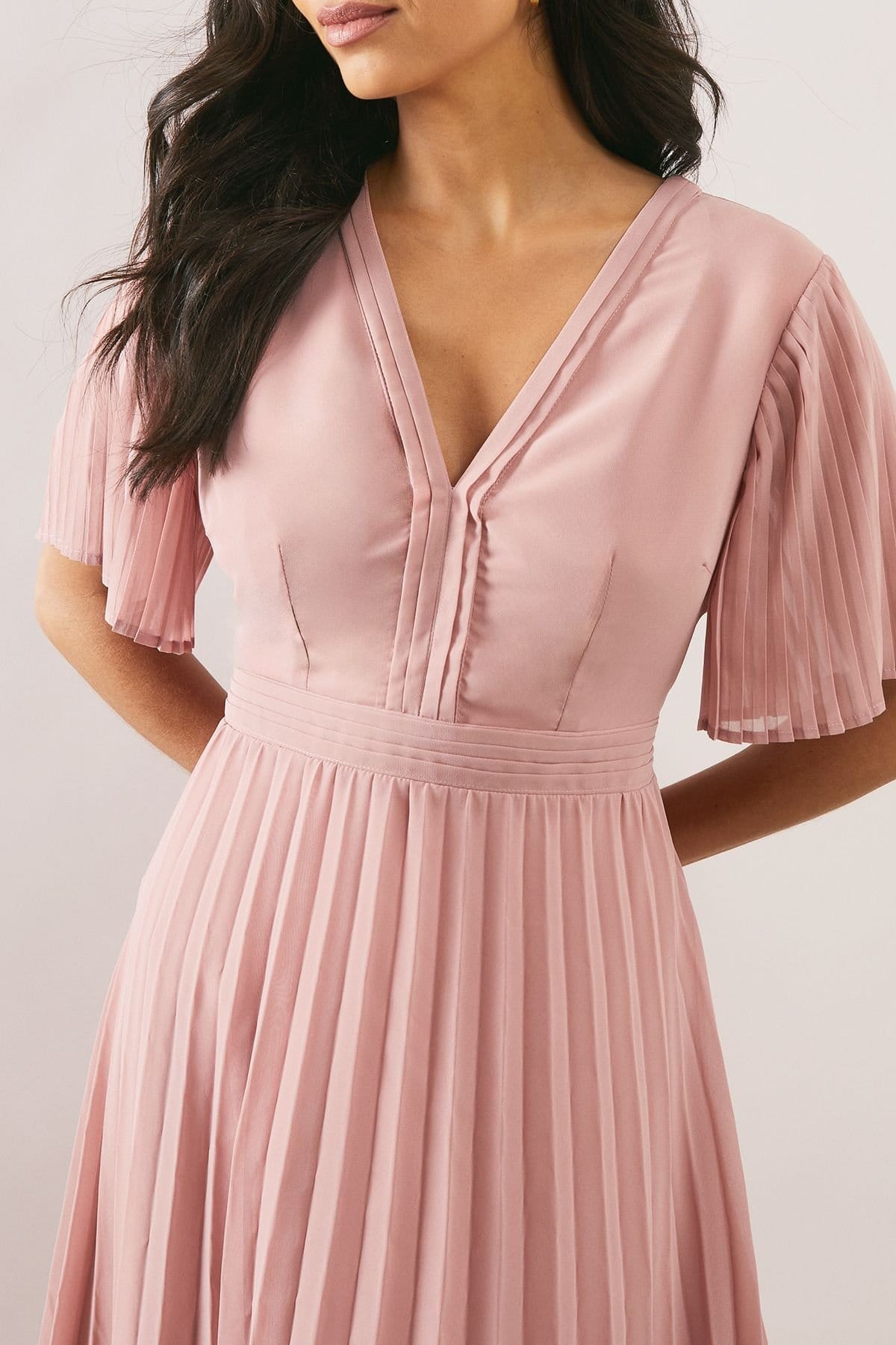 Wallis Wallis Women's Chiffon Pleated Sleeve Midi Dress in Rose - 4