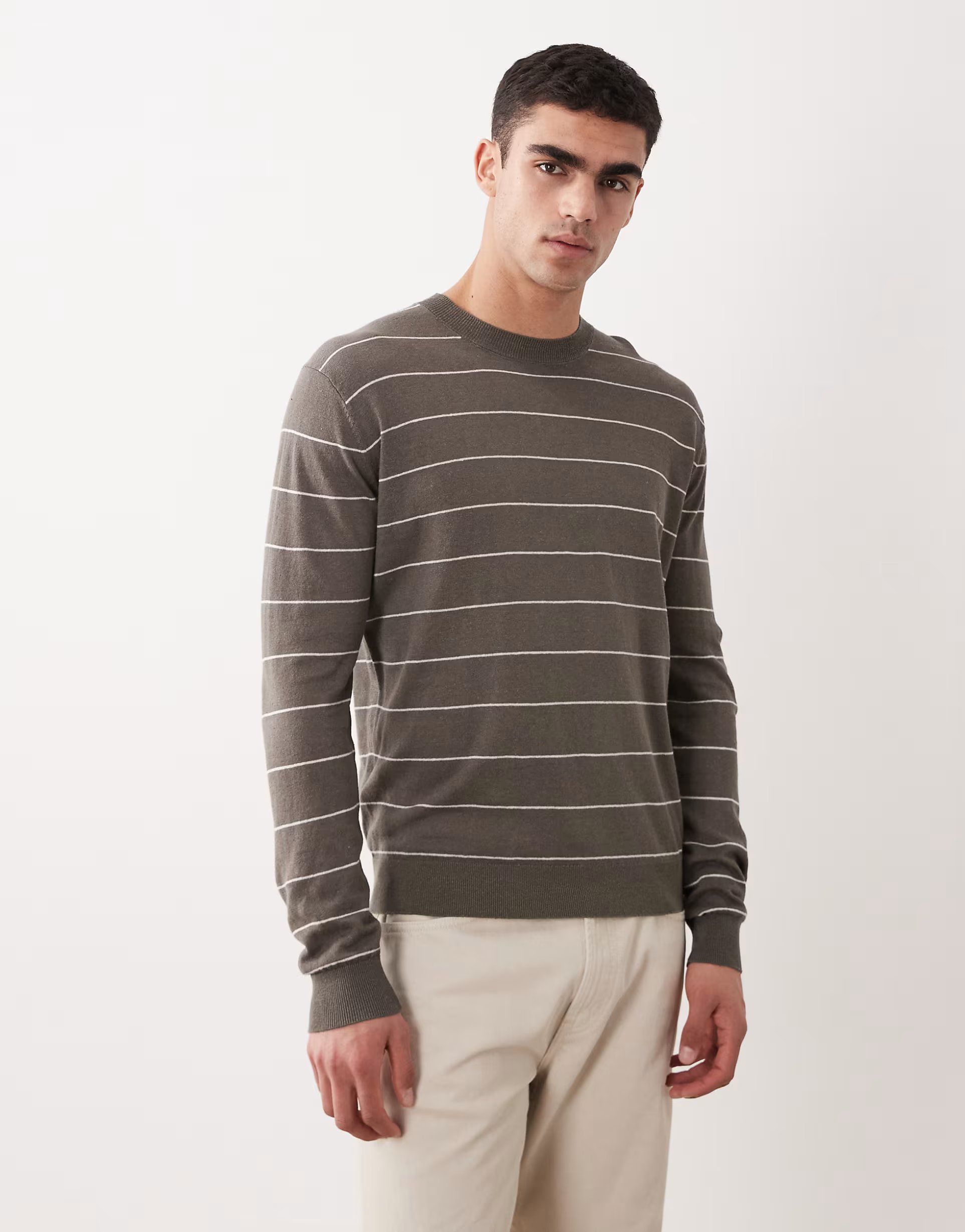ASOS Mango relaxed fit striped knitted jumper in brown - 1