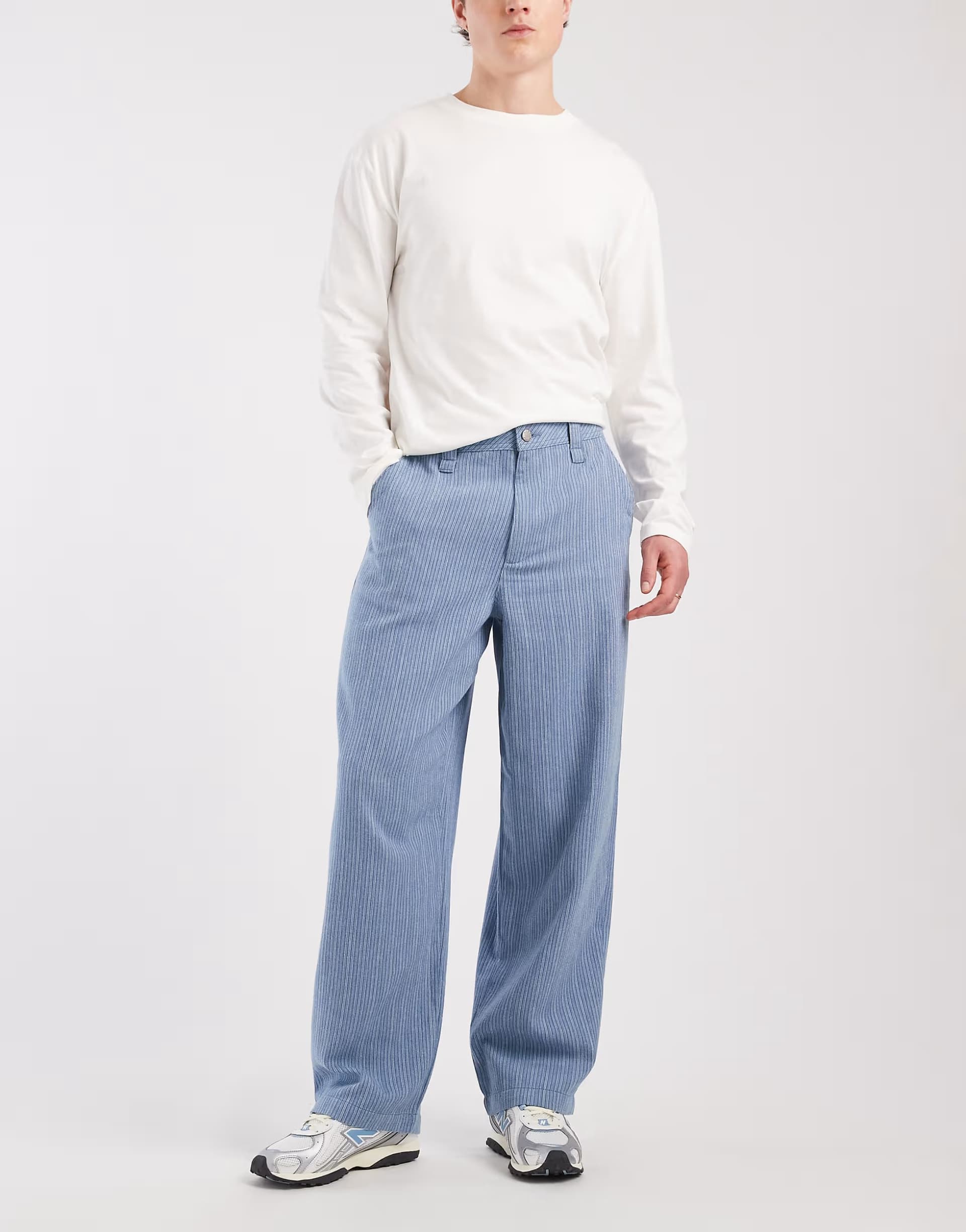 ASOS ASOS DESIGN loose straight trousers in blue and white pinstripe