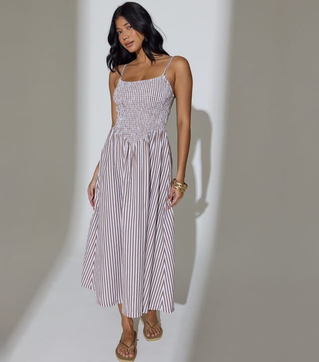South Beach Women's Brown Striped Smocked Midi Dress South Beach New Look - 3