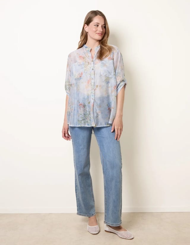 Blue Vanilla Sheer Floral Shirt - 2