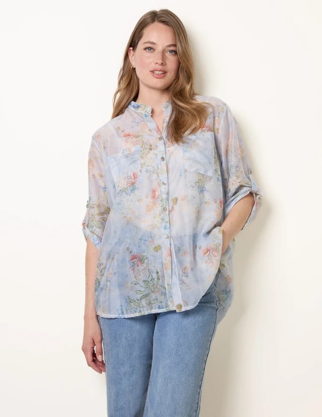 Blue Vanilla Sheer Floral Shirt - 3
