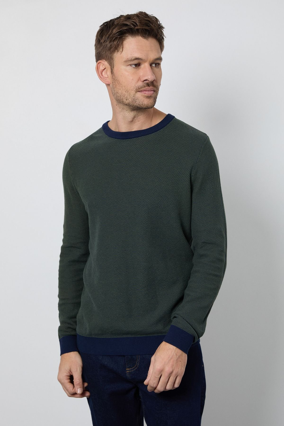 Burton Burton Men's Green Birdseye Crew Neck Jumper - 2