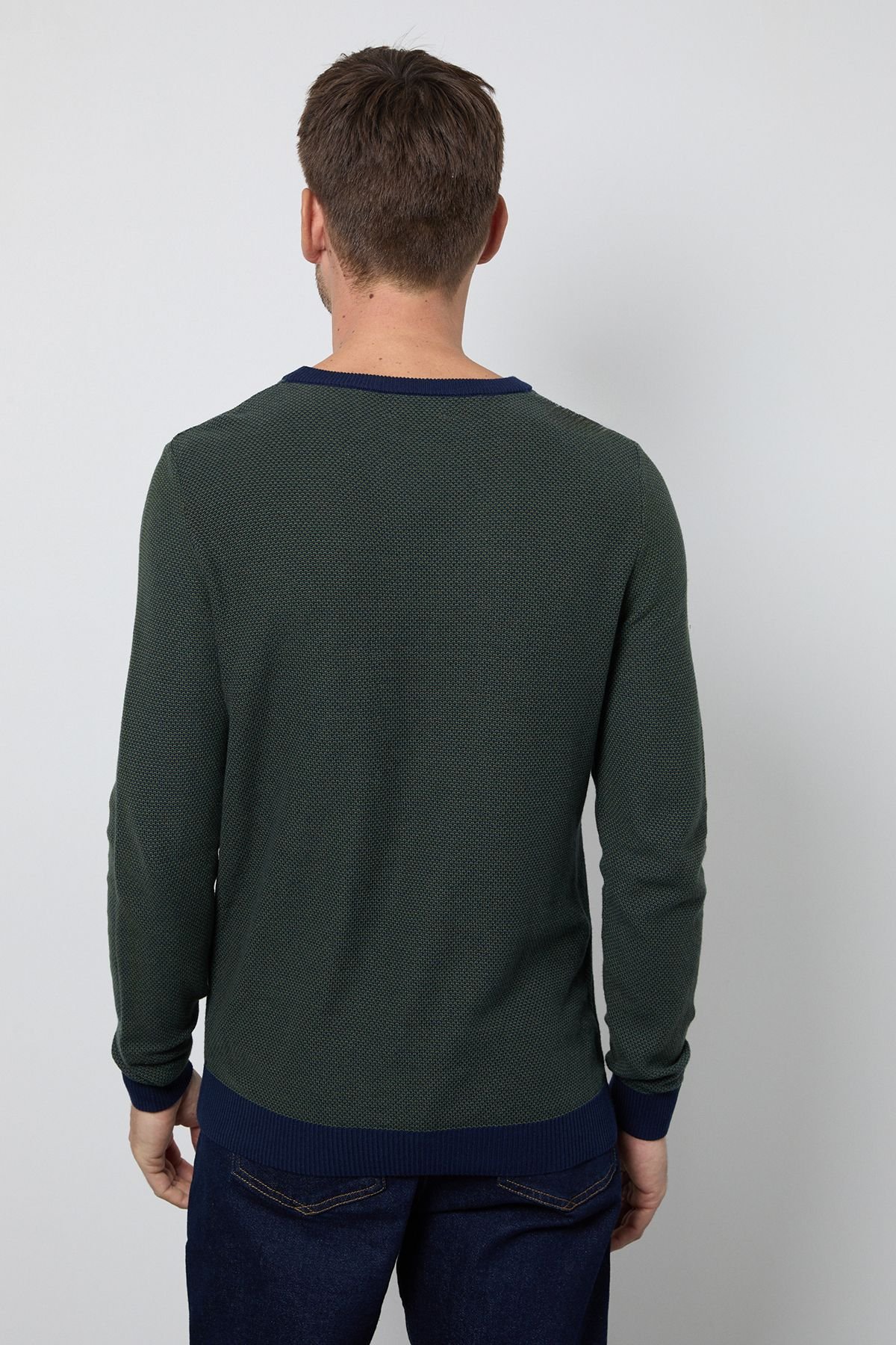 Burton Burton Men's Green Birdseye Crew Neck Jumper - 3